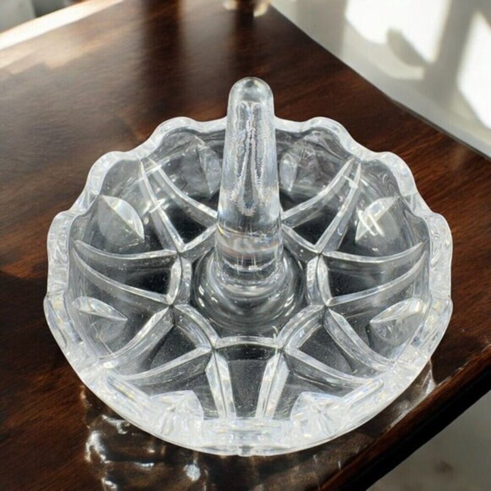 Czech Clear‎ Crystal Bohemian Ring Holder Tapered Trinket Jewelry Holder VTG